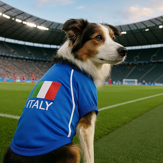 Parisian Italy Dog Jersey - Breathable Mesh Puppy Football Jersey - Stretch Sporty Dog Clothes - Summer Shirts for Small Dogs - Soccer Jersey for Dogs - Sportswear Pet Clothes - Team Italy Apparel