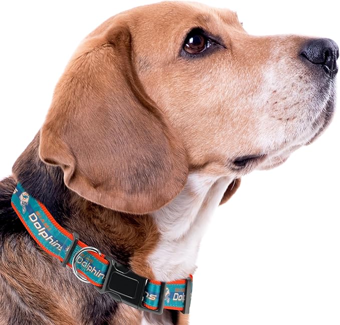 Pets First NFL Miami Dolphins Licensed PET COLLAR, Medium - Heavy-Duty, Strong, and Durable Dog Collar. Available in 31 Football Teams and 4 Sizes