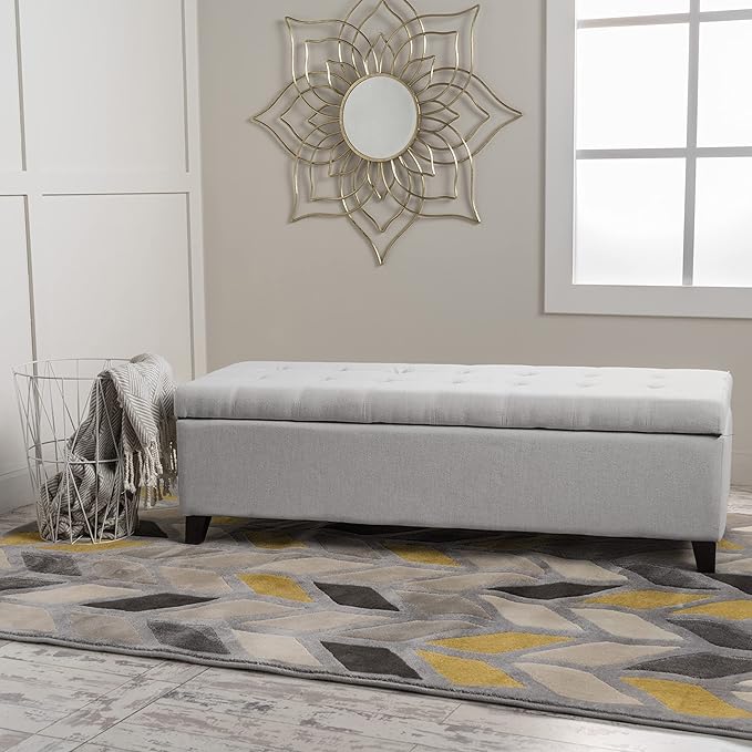Christopher Knight Home Mission Fabric Storage Ottoman, Light Grey
