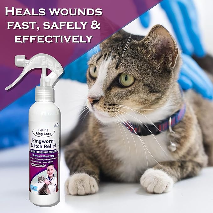 Feline Ring Care | Control & Help with Cat Ringworm, Mange, Dermatitis, Dog Paw Yeast. Also works on Dogs, Hamsters, Guinea Pigs, Rabbits, etc. 8 oz Ready to Use Spray for Cats and Itch Relief