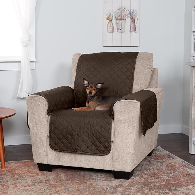 Furhaven Water-Resistant & Reversible Chair Cover Protector for Dogs, Cats, & Children - Two-Tone Pinsonic Quilted Living Room Furniture Cover - Espresso/Clay, Chair (Pack of 2)