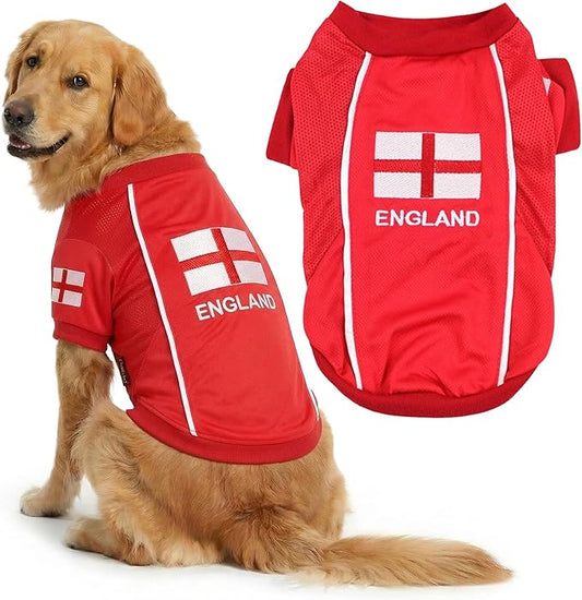Parisian Pet Team England Dog Jersey - Breathable Mesh Puppy Football Jersey - Lightweight Stretch Sporty Dog Clothes - Summer Shirts for Large Dogs - Soccer Jersey for Dogs - Sportswear Pet Clothes