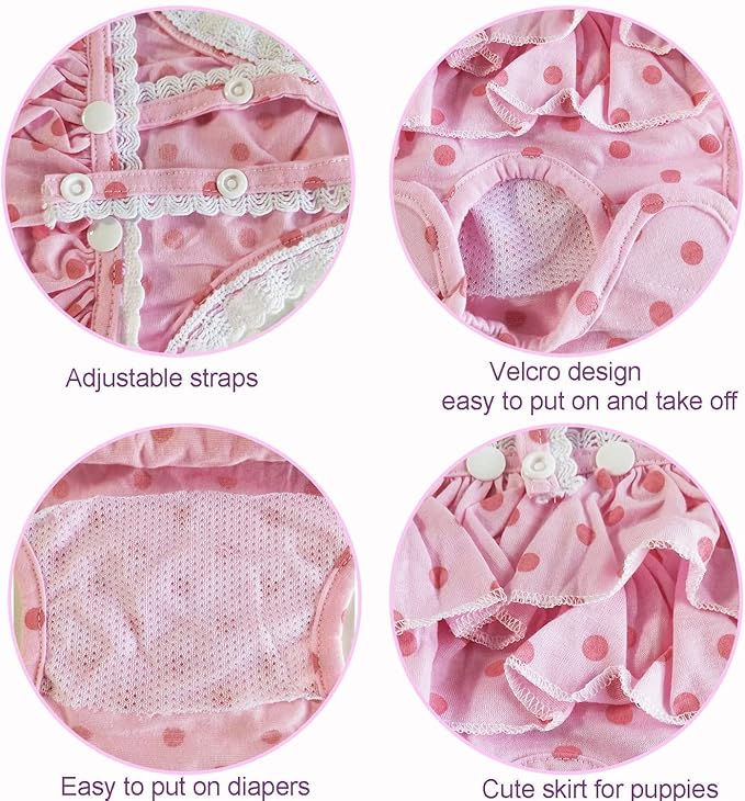 2 Pieces Washable Female Diapers with Suspender Comfort Reusable Doggy Diapers Reusable Puppy Sanitary Panties Dog Underwear Diaper for Small Girl Dogs in Period Heat (Pink&Purple,3XL)