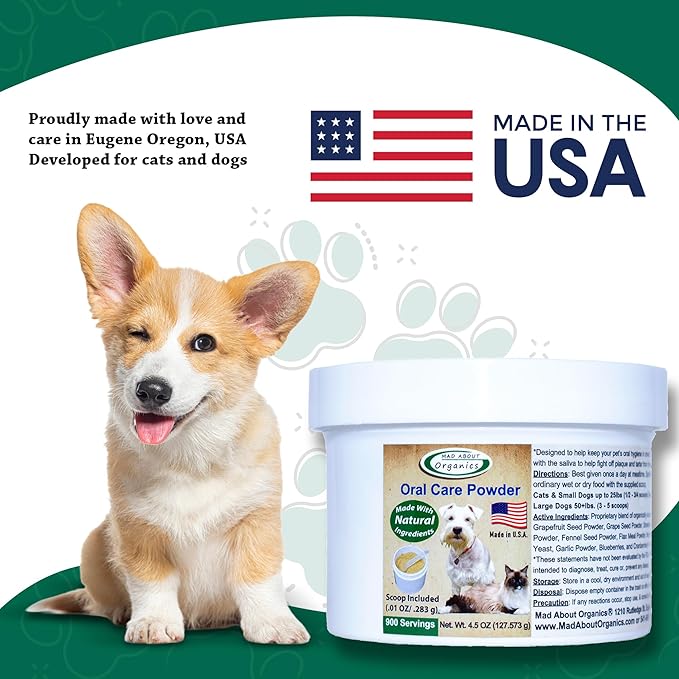 Dog or Cat Oral Care Powder – Tartar and Plaque Remover, Pet Dental Cleaning Powder for Oral Hygiene and Fresh Breath, Teeth Cleaner – 900 Servings, Large Size - 127g