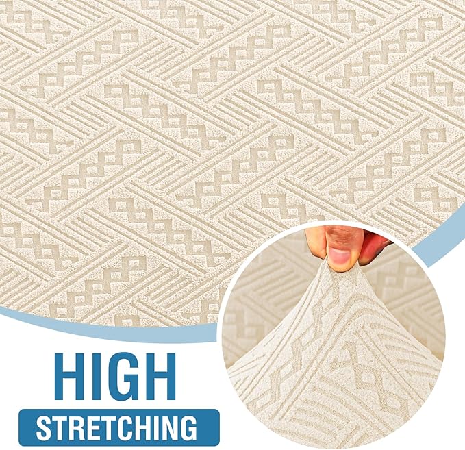 H.VERSAILTEX Jacquard Couch Covers for 3 Cushion Couch 1 Piece Stretch Sofa Covers Furniture Protector Anti-Slip Soft Thickened Dogs Slipcovers Washable Wind Bell Pattern(Sofa, Ivory)