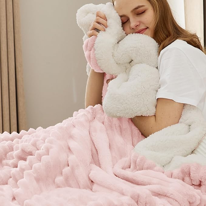 Bedsure Sherpa Throw Blanket for Couch - Super Soft, Cozy Fleece Thick Warm Blanket for Winter, GentleSoft Plush & Fluffy Spring Throw Gift for Women, Room Decor, Pink, 50x60 Inches