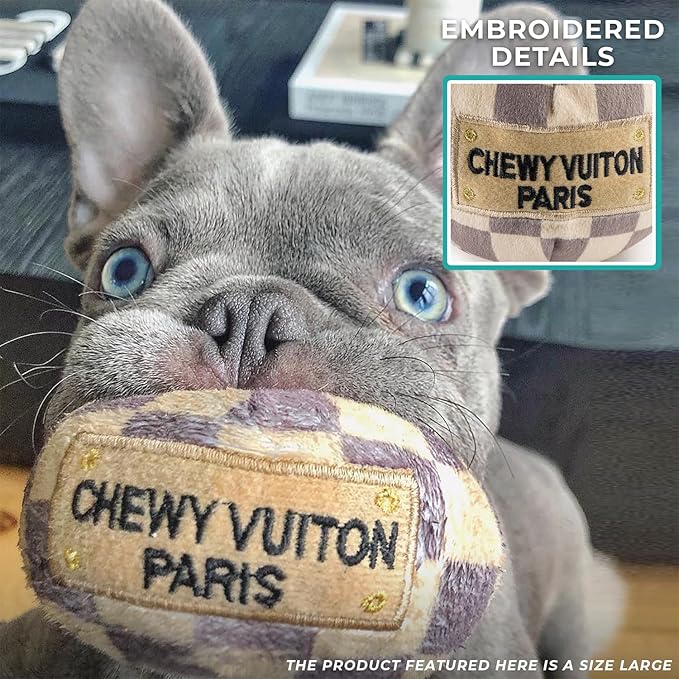 Haute Diggity Dog Large Checker Chewy Vuiton Plush Dog Toys for Small, Medium & Large Dogs, 3-Pack Durable Stuffed Designer-Inspired Pet Toys with Interactive Squeaker, Machine-Washable & Safe
