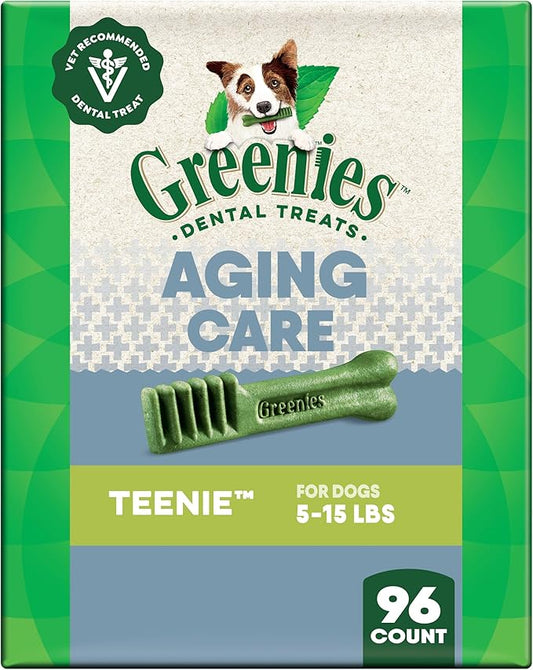 Greenies Dental Treats for Dogs, Veterinarian-Recommended Aging Care Adult Natural Dental Dog Treats, Teenie Size, 27 oz. Pack, 96 Count