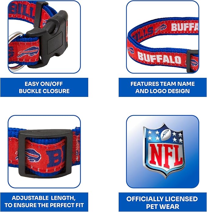 Pets First NFL Buffalo Bills Licensed PET COLLAR, Large - Heavy-Duty, Strong, and Durable Dog Collar. Available in 31 Football Teams and 4 Sizes