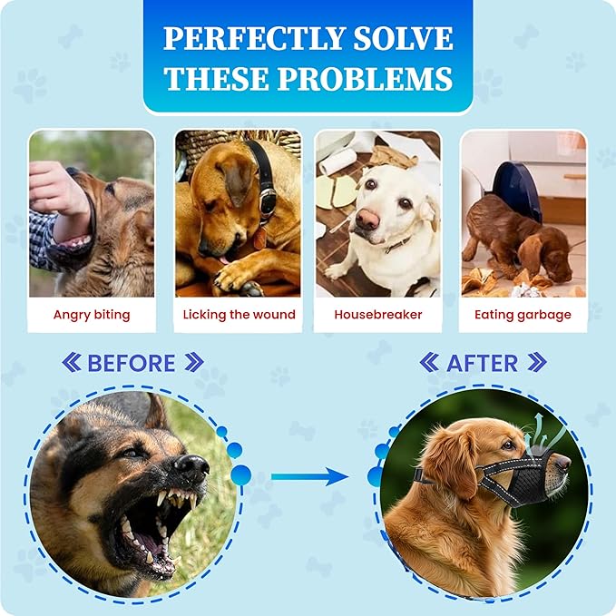 Dog Muzzle for Big Dogs - Soft Mesh Dog Muzzle Extra Large Sized Air Mesh | Adjustable Muzzles to Prevent Biting Barking Chewing Allows Panting Drinking