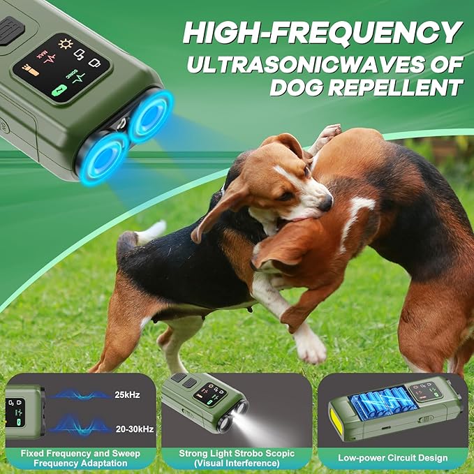 Ultrasonic Dog Bark Deterrent & Anti-Barking Training Device, 3 Modes to Stop Dog Barking, Handheld Tool, Safe, Rechargeable, Compact and Portable, Suitable for Indoor/Outdoor Use(Green)