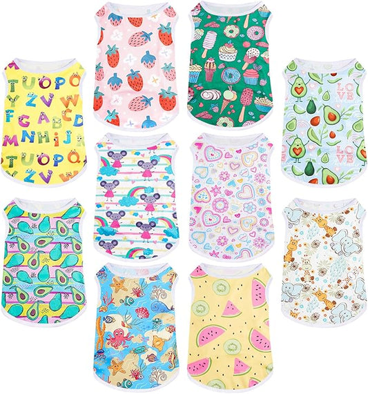 Saintrygo 10 Pcs Lovely Puppy Shirts Print Dog Clothes Breathable Summer Pet Cartoon Dog Shirt Clothes Sweatshirt for Puppy Cartoon Shirt Sweatshirt to Cat(Large)