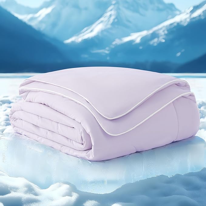Bedsure Cooling Blankets for Hot Sleepers - Cooling Comforter, Lightweight Cold Summer Blanket for Night Sweats, Ice Breathable Comforter for Couch, Lavender, 50x60 Inches