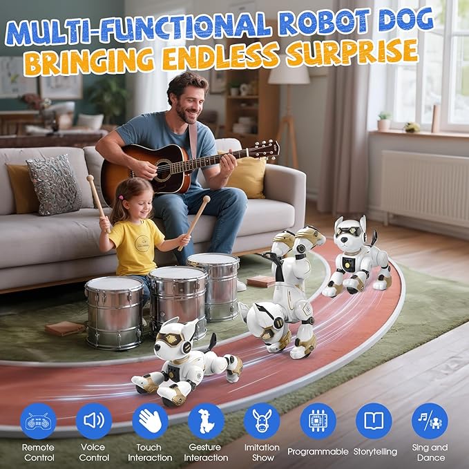 Robot Dog for Kids, Remote Control Dog with Voice Touch Interaction and lmitation Show, Programmable Gesture Sensing Dog Robot, Singing, Dancing, Talking, Smart Stunt Robot Dog Toy Gift for Boys Girls