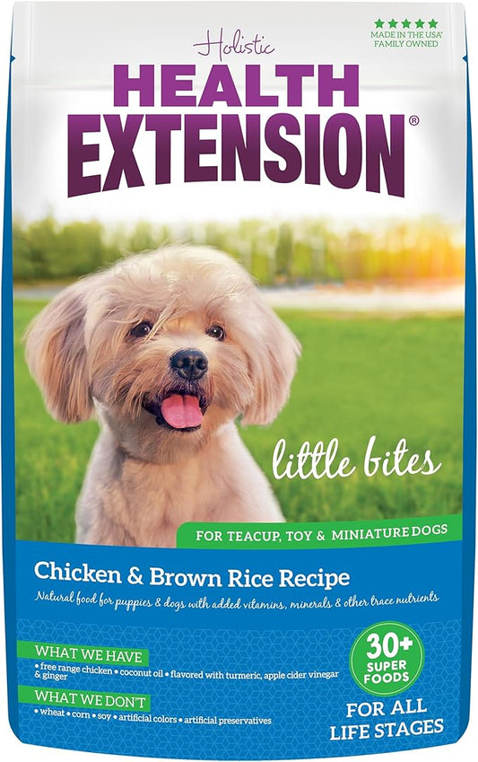Health Extension Little Bites Dry Dog Food for Toy and Small Breeds, Chicken & Brown Rice Recipe, with Probiotics & Superfoods for Digestion & Coat Health, 18 lb Bag