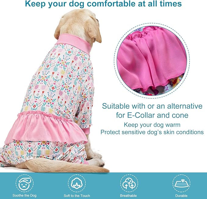 LovinPet Big Dog Pajamas, Space and Snow Print, Sound Care, Post Surgery Shirt, UV Protection, Pet Anxiety Relief Onesie, Large Breed Dog Jammies, Pet Pajamas for Dogs, Medium