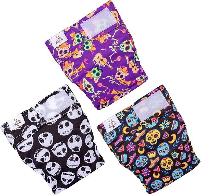 CuteBone Washable Halloween Dog Diapers Female No Tail Hole 3 Pack Reusable Doggie Period Training Pants for Docked-Tail Frenchie French Bulldog Boston Terrier Without Tail WWD09XS