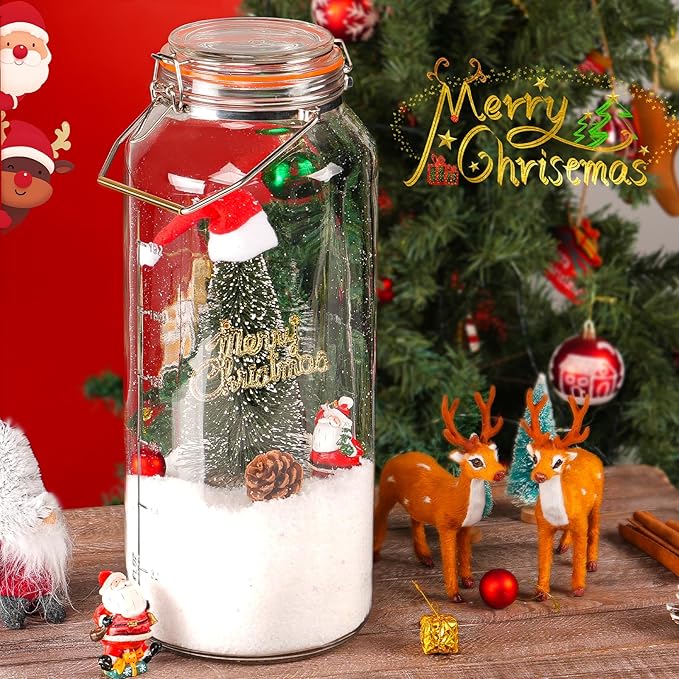 2 Gallon Glass Jar with Airtight Lid(7600ML), Gallon Airtight Glass Storage Jar with Stainless Steel Handle - Large Glass Food Storage Container with Lid Flour, Sugar, and Dog Treats