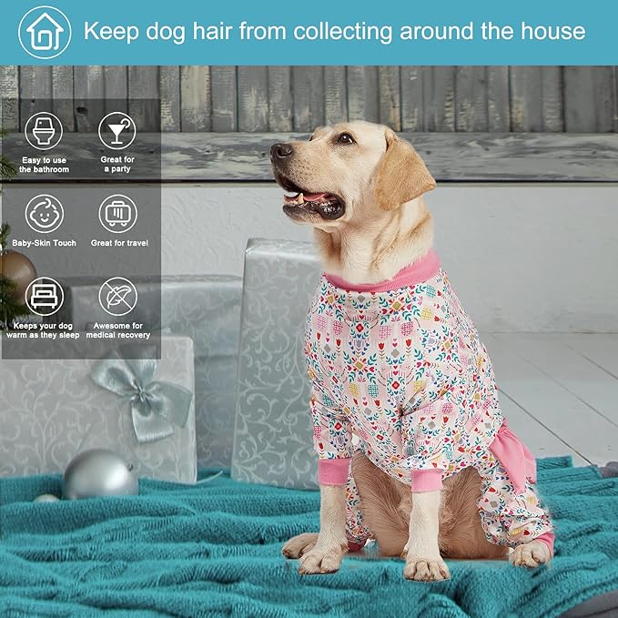 LovinPet Big Dog Pajamas, Space and Snow Print, Sound Care, Post Surgery Shirt, UV Protection, Pet Anxiety Relief Onesie, Large Breed Dog Jammies, Pet Pajamas for Dogs, Medium