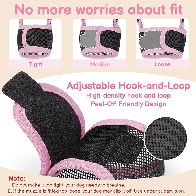 Mayerzon Mesh Dog Muzzle, Adjustable Muzzle for Small Medium Dogs, Prevent Fierce Barking Biting Eating, Ideal for Grooming Vet Visits Walking, Allow Panting & Drinking, Soft & Breathable (Pink, S/M)