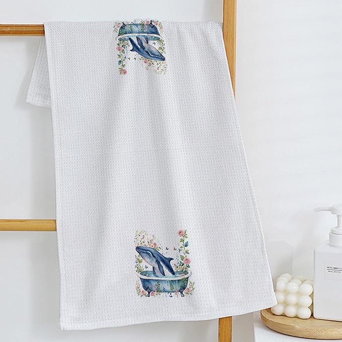 Coastal Beach Whale Kids Bathroom Hand Towels, Kids Bathroom Decor, Ocean Humpback Whale Hand Towels for Bath Room Washroom Restroom Decor, 16x24 Inch Set of 2
