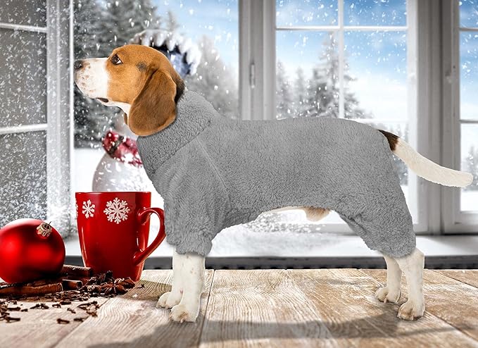 Fuzzy Pajamas Turtleneck Dog Clothes Warm Soft Cozy Lightweight Dog Pjs Sweaters for Small Dogs (Grey-XXS)