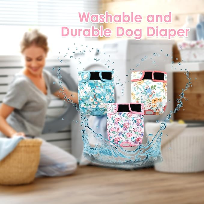 3Pack Reusable Dog Diapers Female,Washable Diaper for Doggie,Highly Absorbent Dog Diaper,Adjustable Leakproof Puppy Girl Dog Diapers for Heat,Incontinence,Period Doggy Nappies XXL