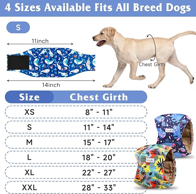 5 Pack Dog Diapers Male Reusable, Premium Belly Bands for Male Dogs, High Absorbing Dog Pee Wraps for Doggie in Incontinence or Excitable Urination and Training Hawaii S