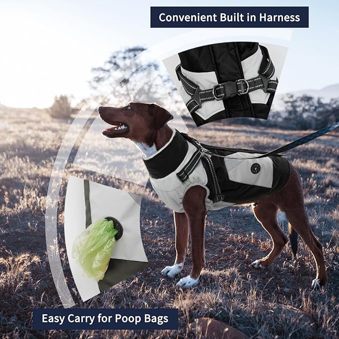 IECOii Warm Small Dog Coat Harness with D Ring - Black, Small, Zip Dog Jacket Winter Reflective, Fleece Lined Snowsuit, Pet Clothes for Yorkshire Terrier, Bichon, Shih Tzu