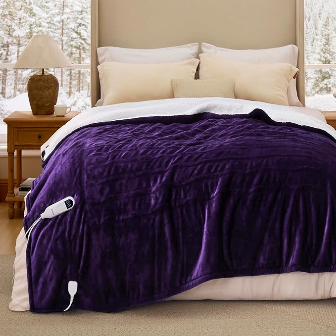 Bedsure Electric Blanket Twin - Soft Flannel Heated Blanket Twin Size, Fast Heating with 6 Time Settings (Up to 10H) & 6 Heat Settings, Warm Gift for Grandma (62x84 inches, Purple)