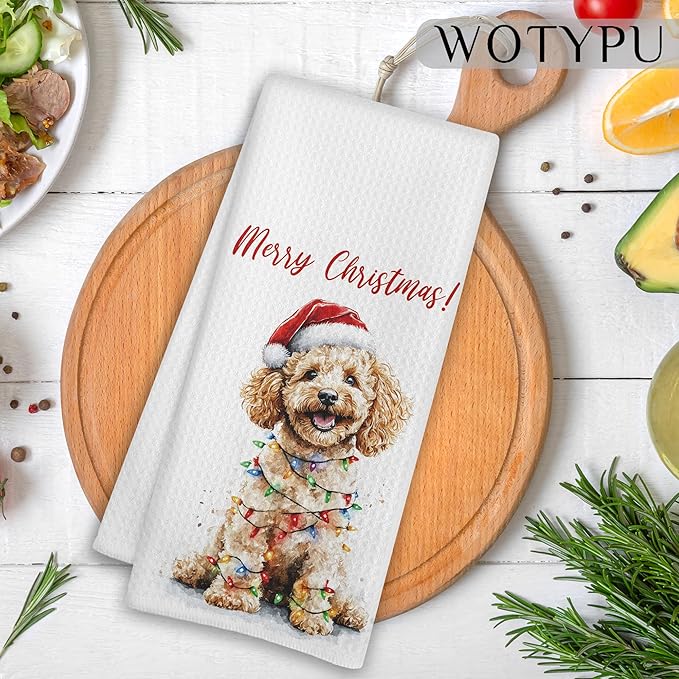 Goldendoodle Christmas Kitchen Towels, Goldendoodle Gifts for Women Men Dish Tea Towels, Dog Lover Gifts Decorative Hand Towel for Bathroom, Christmas Bathroom Decor,16X24 Inch