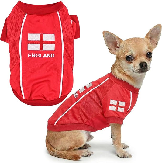 Parisian Pet Team England Dog Jersey - Breathable Mesh Puppy Football Jersey - Lightweight Stretch Sporty Dog Clothes - Summer Shirts for Small Dogs - Soccer Jersey for Dogs - Sportswear Pet Clothes