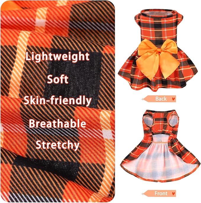 PUPTECK Plaid Fall Dog Dress Pet Apparel for Autumn with Cute Bowtie Puppy Clothes Outfit, Plaid, L