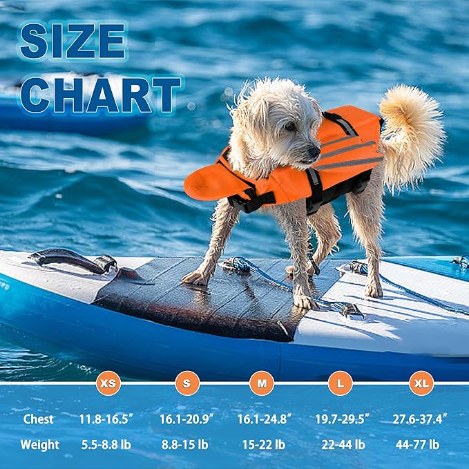 Dog Life Jacket, Cute Wings Adjustable Dog Life Vest with Chin Float and Handle for Swimming Boating Reflective High Buoyancy Swim Float Vest for Small Medium Large Dogs (Orange, XL)