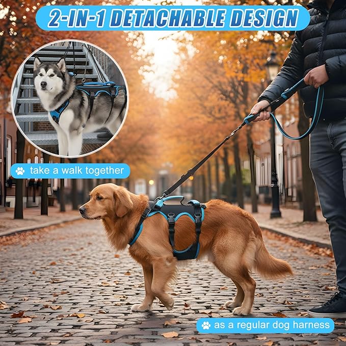 Dog Lift Harness for Large Dogs, 2-in-1 Detachable Full Body Support Acl Dog Sling Carrier with 4 Handles, Hind Assist Back Leg for Senior, Disabled, Arthritic & Post-Surgery Canines(Large)