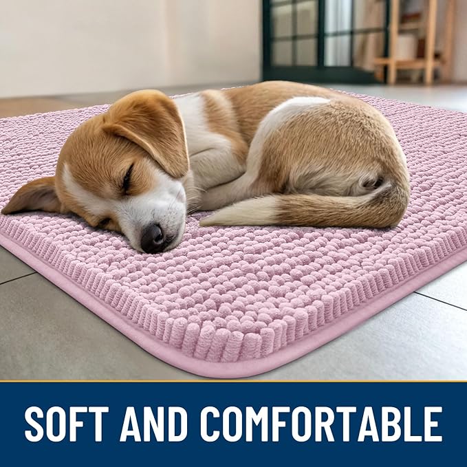 Smiry Dog Door Mat for Muddy Paws 59x35, Absorbs Moisture and Dirt Doormat, Non-Slip Washable Quick Dry Chenille Front Door Mat Indoor Entrance, Entryway Carpet for Inside Floor, Dusty Rose
