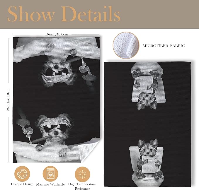 Funny Yorkshire Terrier Bathroom Hand Towels, Dog Bathroom Decor, Yorkie Gifts for Women Men Hand Towels for Bath Room Washroom, Dog Mom Dad Gifts, 16x24 Inch Set of 2