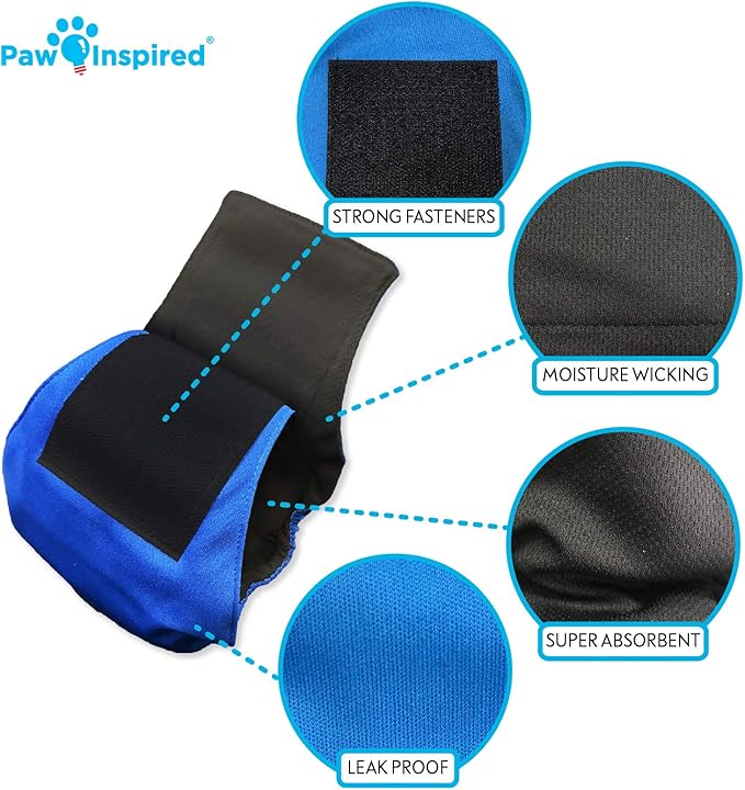 Paw Inspired 3-Count Reusable Male Dog Wraps, Washable Diapers for Male Dogs, Belly Bands for Incontinence, Surgery, Male Marking (Small Size, Assorted Colors with Black Lining, Pack of 3)