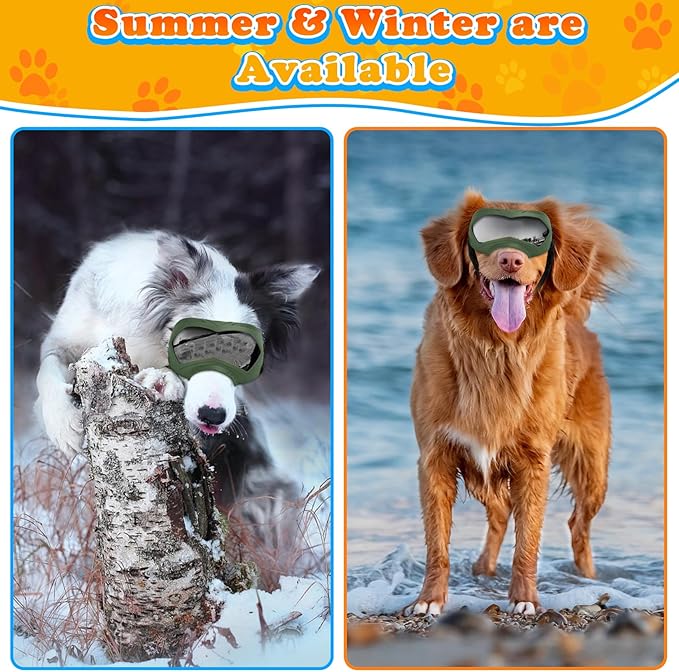 Dog Goggles, UV Protection, Windproof, Dustproof, Anti-Fog Dog Sunglasses for Large & Medium Dogs, Lightweight TPE Frame with Adjustable Strap, Stylish Outdoor Protection (Olive Green)