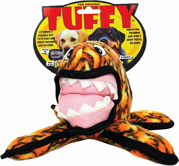 TUFFY® - World's Tuffest Soft Dog Toy - Alien - Multiple Layers. Made Durable, Strong & Tough. Interactive Play (Tug, Toss & Fetch). Machine Washable & Floats. (Fire, Large 2 Pack)