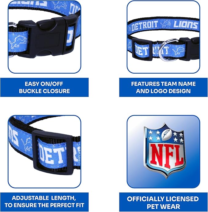 Pets First NFL Detroit Lions Licensed PET COLLAR, Small - Heavy-Duty, Strong, and Durable Dog Collar. Available in 31 Football Teams and 4 Sizes