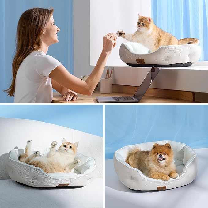 Bedsure Cooling Dog Beds for Small Dogs - Round Cat Beds for Indoor Cats, Washable Pet Bed for Puppy and Kitten with Slip-Resistant Bottom, 20 Inches, Arctic Blue