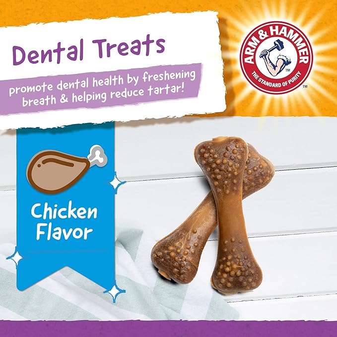 Arm & Hammer for Pets Nubbies Dental Treats for Dogs with Baking Soda & Calcium, Treat Chews Help Fight Bad Breath, Plaque & Tartar, Chicken Dog, Sm Size, 20 Pcs, 24pk (Packaging May Vary)