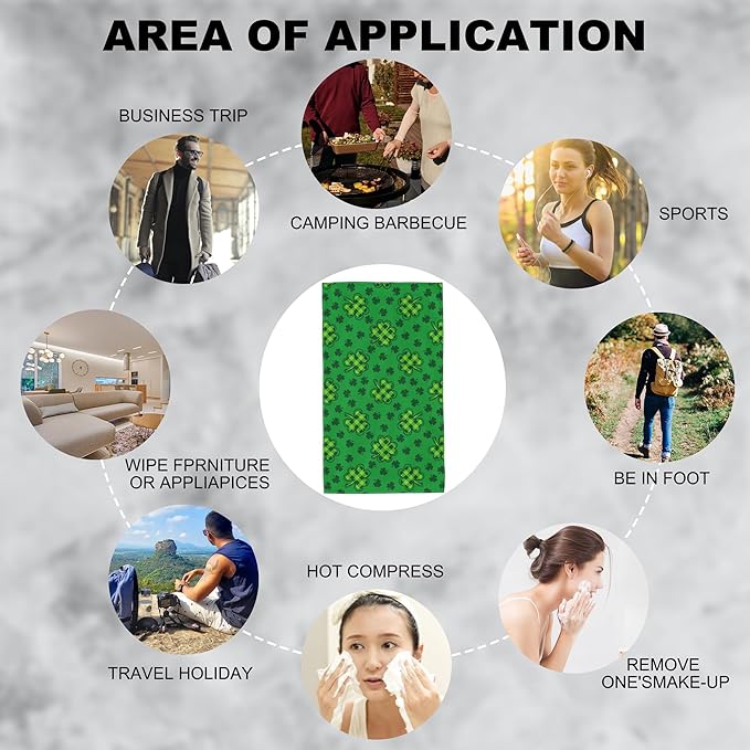 St.Patrick's Day Hand Towel,Lucky Clover Hand Bath Towels Set of 2 Dish Towels Soft Absorbent Decorative Hand Towels for Bathroom Kitchen Yoga Home Decor 14 x 28 in