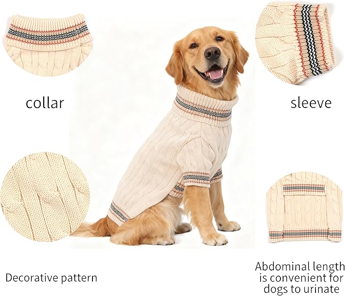 Small/Medium Dog Sweater, Warm Dog Winter Coat w/Sleeves, Comfortable High Neck & Leash Hole, Premium Dog Clothes for Golden Retriever-Best for Holidays, Daily Walks XXL White