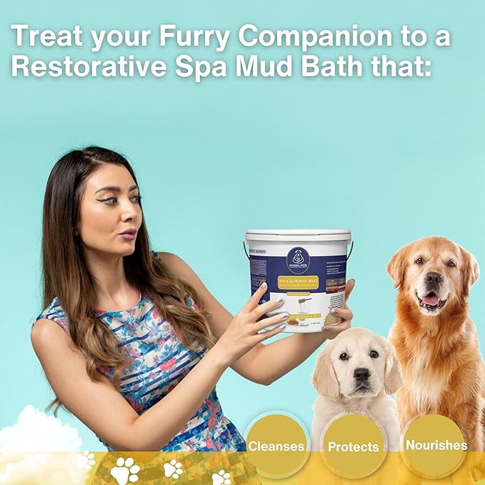 Worldwide Nutrition Madra Mor Milk & Honey Mud Spa Bath for Dogs | Dog Bath for Dog Grooming | Dog Coat Skin Care Products | 7.5lb Pail Mud Bath Dog Essentials with Multi-Purpose Key Chain, brown