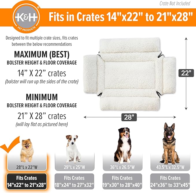 K&H Pet Products Ultra Plush Deluxe Bolster Dog Crate Pad, Dog Bed for Small Crates, Kennels, and Cages, Soft Indoor Portable Machine Washable Pet Mat - Fleece Small