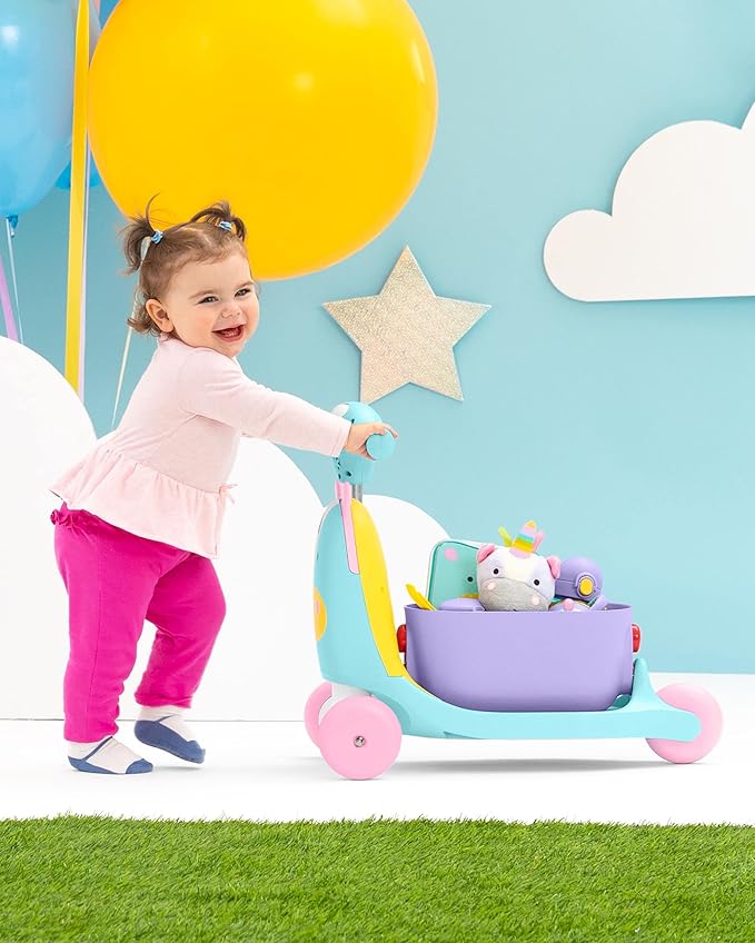 Skip Hop Kids 3-in-1 Baby Activity Push Walker & Ride On Scooter Toy, Unicorn | 3-in-1, Baby Activity, to
