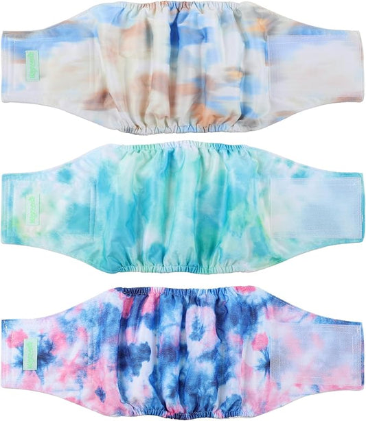 wegreeco Washable Male Dog Belly Band (Stylish Pattern)- Pack of 3 - Washable Male Dog Belly Wrap, Dog Diapers Male (Tie-dye, Sky, X-Large)