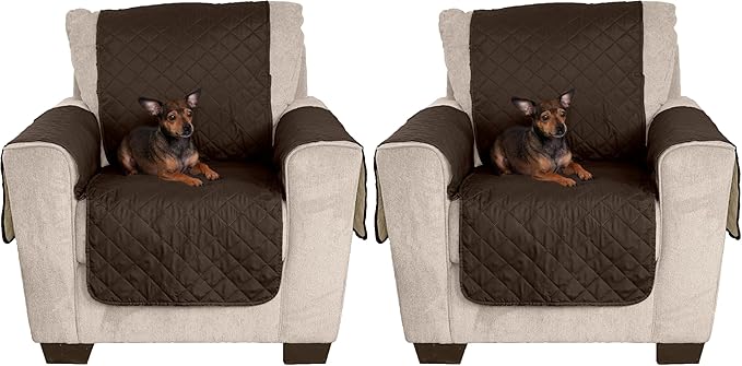 Furhaven Water-Resistant & Reversible Chair Cover Protector for Dogs, Cats, & Children - Two-Tone Pinsonic Quilted Living Room Furniture Cover - Espresso/Clay, Chair (Pack of 2)